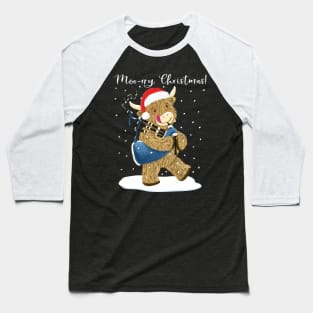 Scottish Highland Cow Plays Merry Christmas On His Bagpipes Baseball T-Shirt